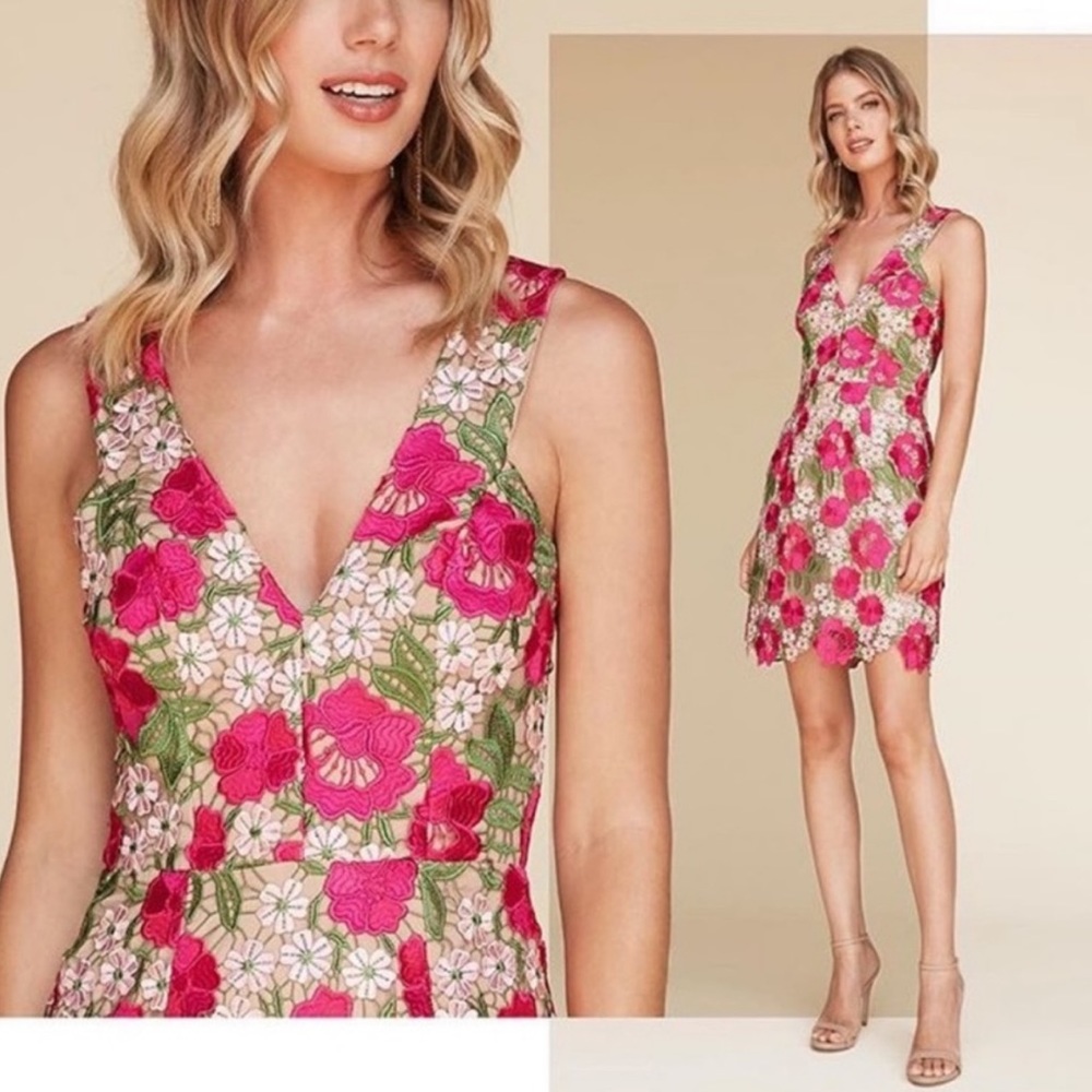 Dress the population Mina floral crochet dress